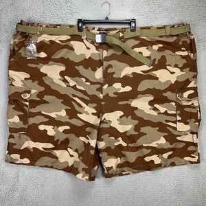 King Size Mens Cargo Shorts 8XL Big Brown‎ Woodland Camo Belted Elastic Waist